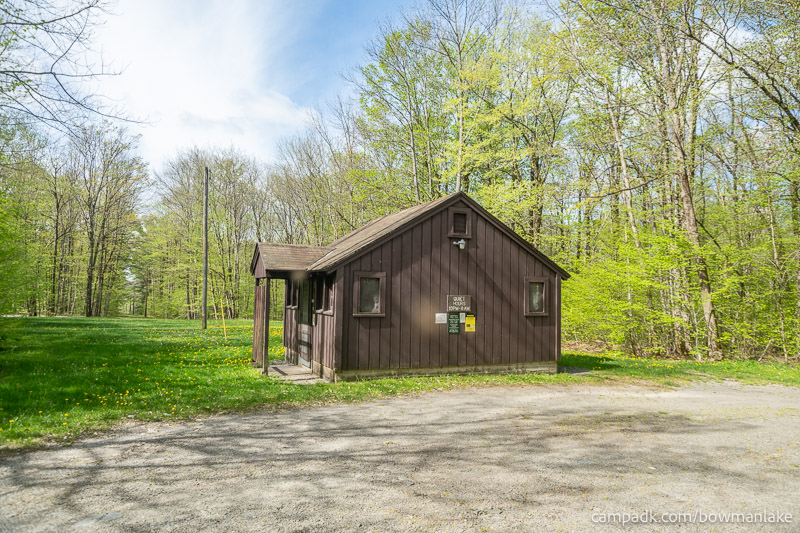 Campsite Photo of Site 93 at Bowman Lake State Park, New York - Washroom Across the Road