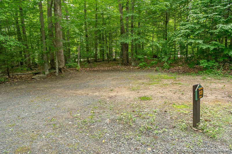 Campsite Photo of Site 13 at Caroga Lake Campground, New York - Looking at Site from Road Sign Visible
