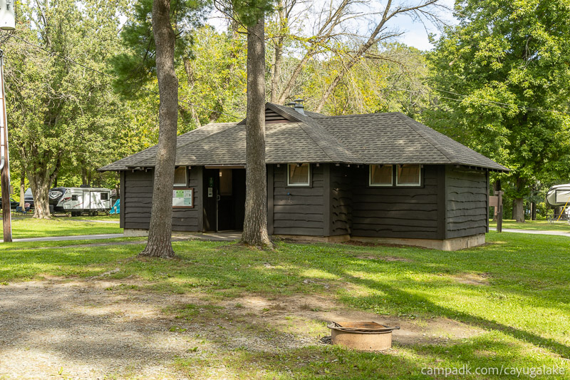 Campsite Photo of Site 12 at Cayuga Lake State Park, New York - Washroom Across the Road