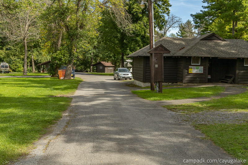 Campsite Photo of Site 12 at Cayuga Lake State Park, New York - View Down Road from Campsite