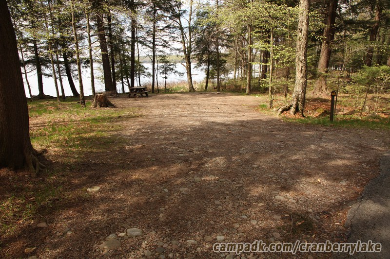 Campsite Photo of Site 45 at Cranberry Lake Campground, New York - Looking at Site from Road Sign Visible