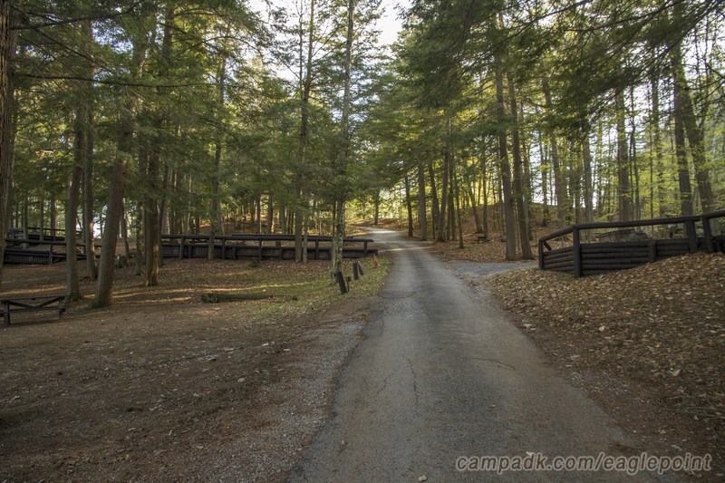 Campsite Photo of Site 57 at Eagle Point Campground, New York - View Down Road from Campsite