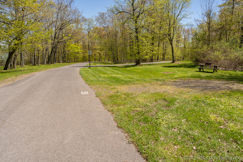 Campsite Photo of Site 261 at Fair Haven Beach State Park, New York - View Down Road from Campsite