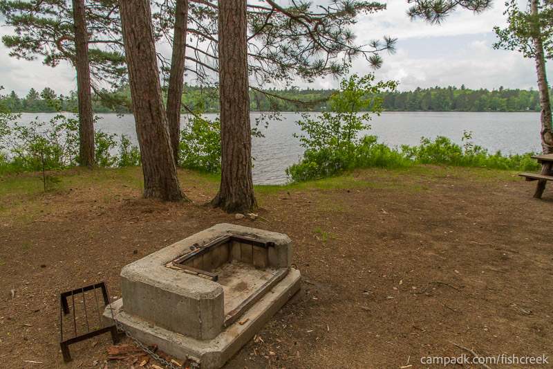 Campsite Photo of Site 1 at Fish Creek Pond Campground, New York - Fireplace View