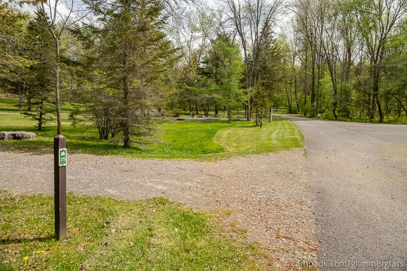 Campsite Photo of Site 35 at Glimmerglass State Park, New York - View Down Road from Campsite
