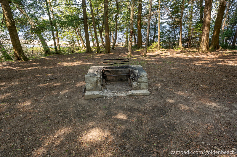 Campsite Photo of Site 100 at Golden Beach Campground, New York - Fireplace View