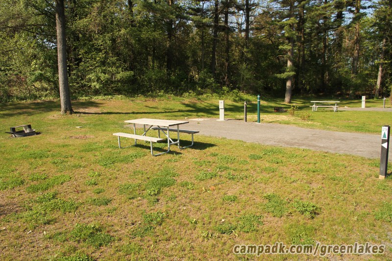 Campsite Photo of Site P29 at Green Lakes State Park, New York - Looking at Site from Road Sign Visible
