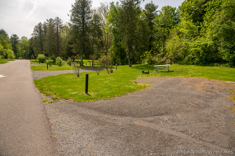 Campsite Photo of Site P29 at Green Lakes State Park, New York - View Down Road from Campsite