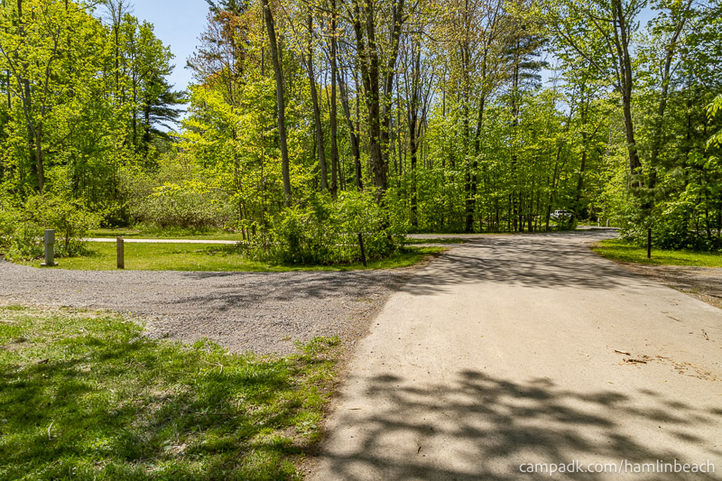 Campsite Photo of Site 4 at Hamlin Beach State Park, New York - View Down Road from Campsite