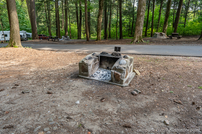 Campsite Photo of Site 44 at Hearthstone Point Campground, New York - Fireplace View
