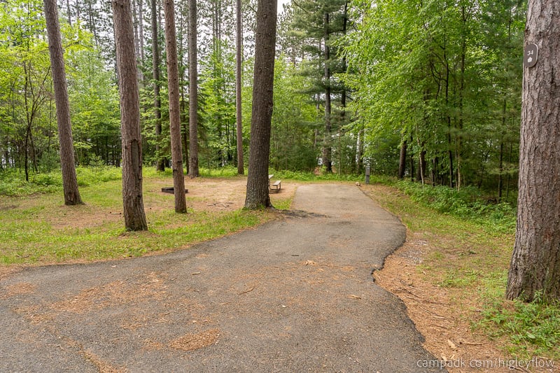 Campsite Photo of Site 34 at Higley Flow State Park, New York - Looking at Site from Road Sign Visible