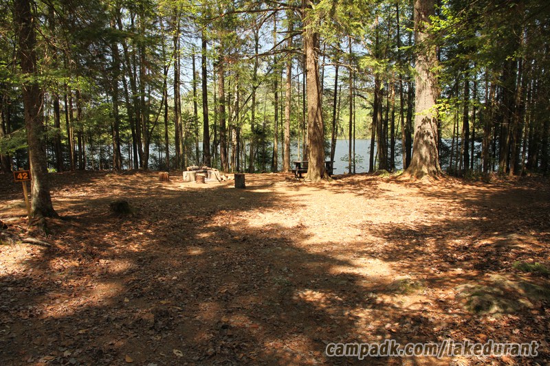 Campsite Photo of Site 42 at Lake Durant Campground, New York - Looking at Site from Road Sign Visible