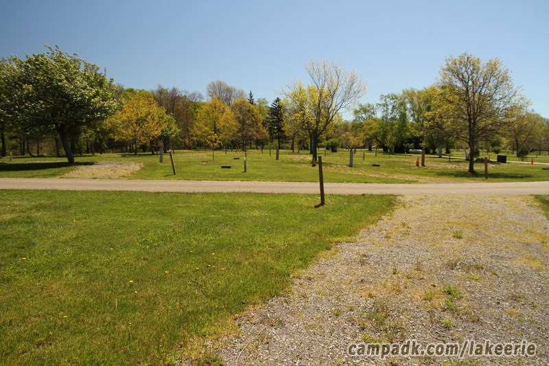 Campsite Photo of Site 18 at Lake Erie State Park, New York - Looking Back Towards Road