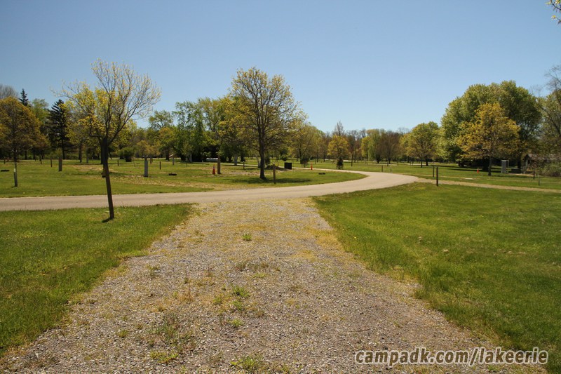 Campsite Photo of Site 18 at Lake Erie State Park, New York - Looking Back Towards Road