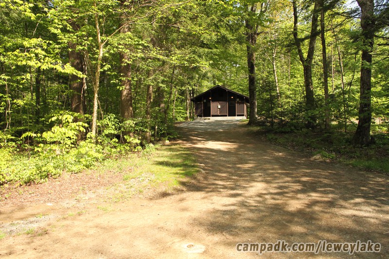 Campsite Photo of Site 111 at Lewey Lake Campground, New York - Washroom Across the Road