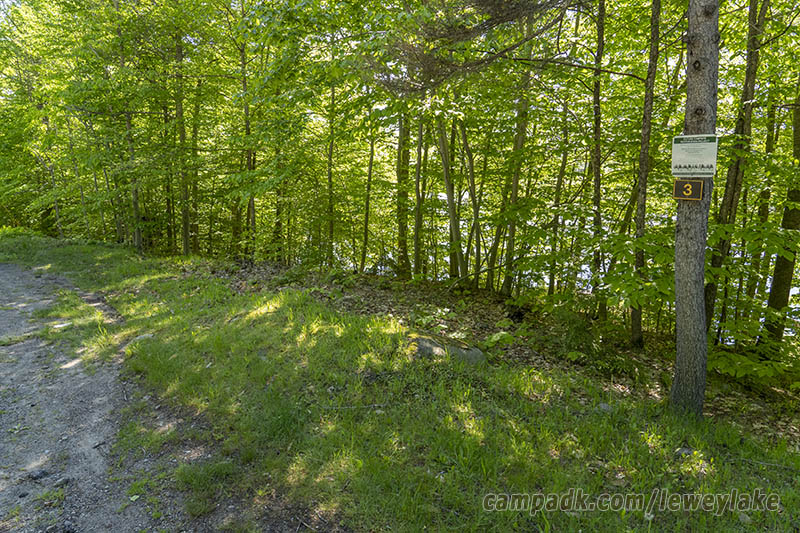 Campsite Photo of Site 3 at Lewey Lake Campground, New York - Looking at Site from Road Sign Visible