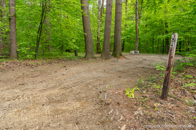 Campsite Photo of Site 83 at Moreau Lake State Park, New York - Looking at Site from Road Sign Visible