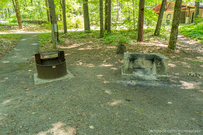 Campsite Photo of Site 28 at Moreau Lake State Park, New York - Fireplace View