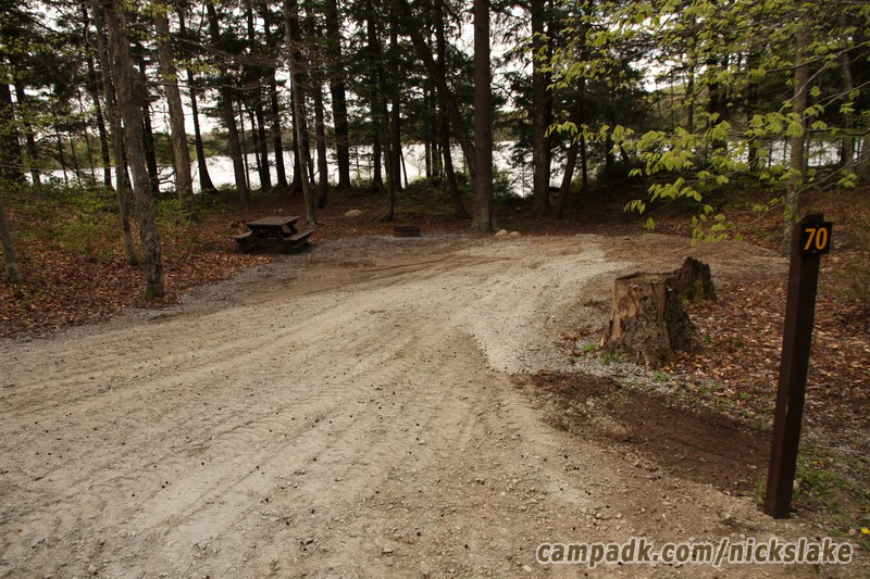 Campsite Photo of Site 70 at Nicks Lake Campground, New York - Looking at Site from Road Sign Visible