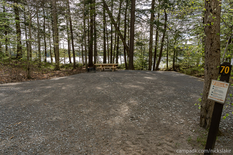 Campsite Photo of Site 70 at Nicks Lake Campground, New York - Looking at Site from Road Sign Visible