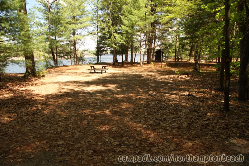 Campsite Photo of Site 74 at Northampton Beach Campground, New York - Looking at Site from Road Sign Visible