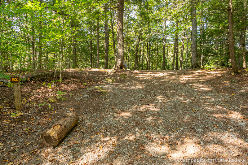 Campsite Photo of Site 52 at Paradox Lake Campground, New York - Looking at Site from Road Sign Visible