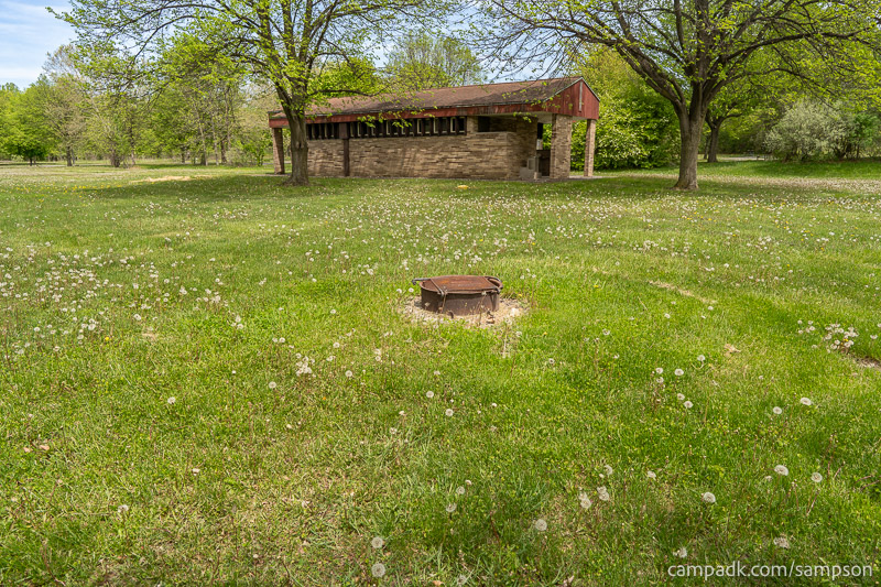 Campsite Photo of Site 85 at Sampson State Park, New York - Fireplace View