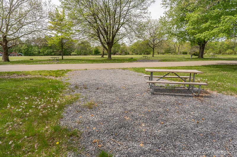 Campsite Photo of Site 85 at Sampson State Park, New York - Looking Back Towards Road