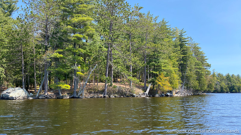 Campsite Photo of Site 65 at Saranac Lake Islands Campground, New York - View From Water on Approach