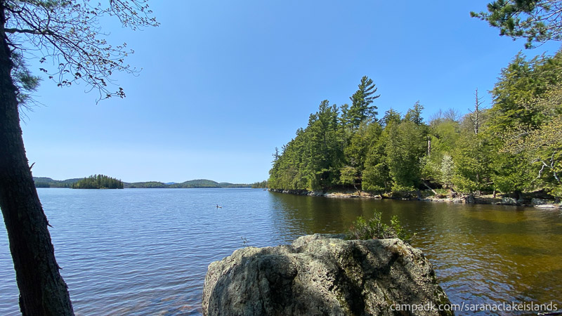 Campsite Photo of Site 65 at Saranac Lake Islands Campground, New York - View from Site Shoreline