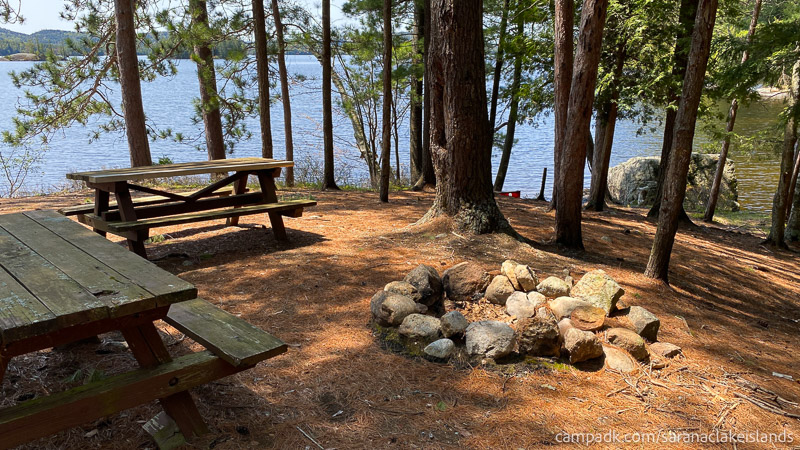 Campsite Photo of Site 65 at Saranac Lake Islands Campground, New York - View from Fireplace
