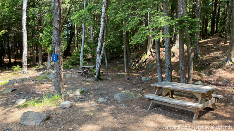 Campsite Photo of Site 5 at Saranac Lake Islands Campground, New York - View Across Site