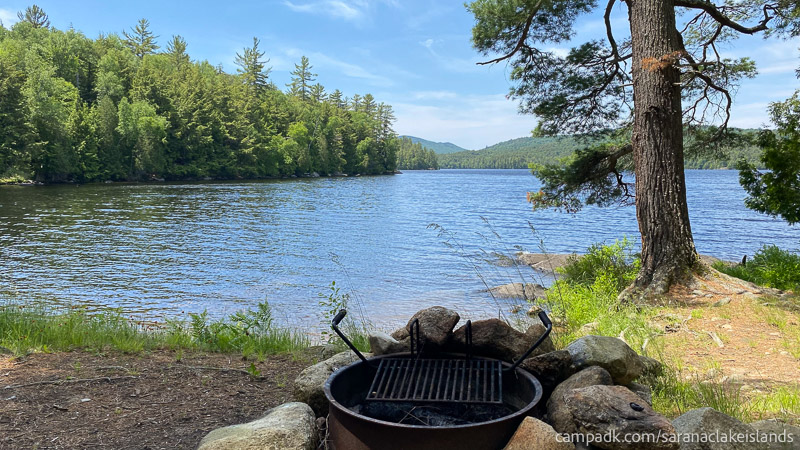 Campsite Photo of Site 5 at Saranac Lake Islands Campground, New York - View from Fireplace