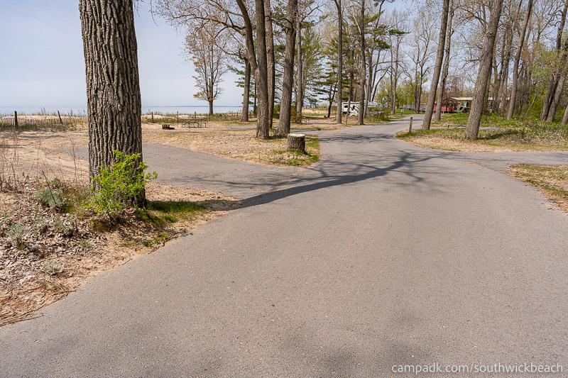 Campsite Photo of Site 5 at Southwick Beach State Park, New York - View Down Road from Campsite