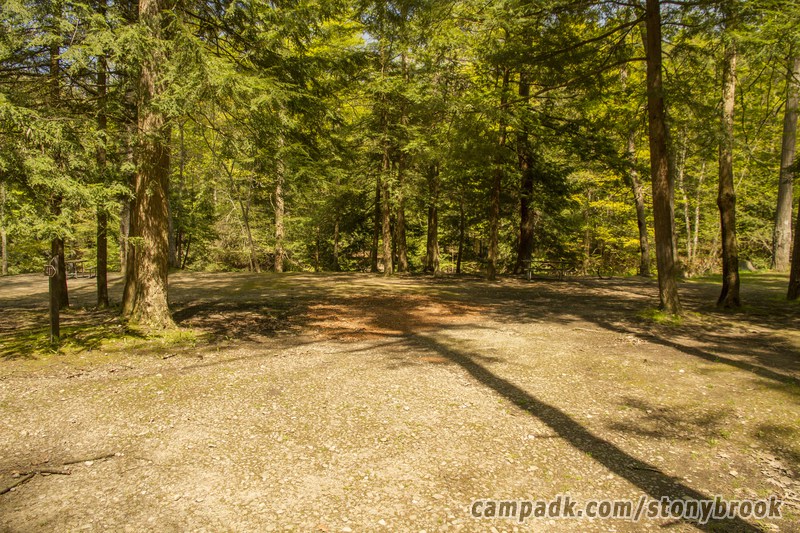 Campsite Photo of Site 417 at Stony Brook State Park, New York - Looking at Site from Road Sign Visible