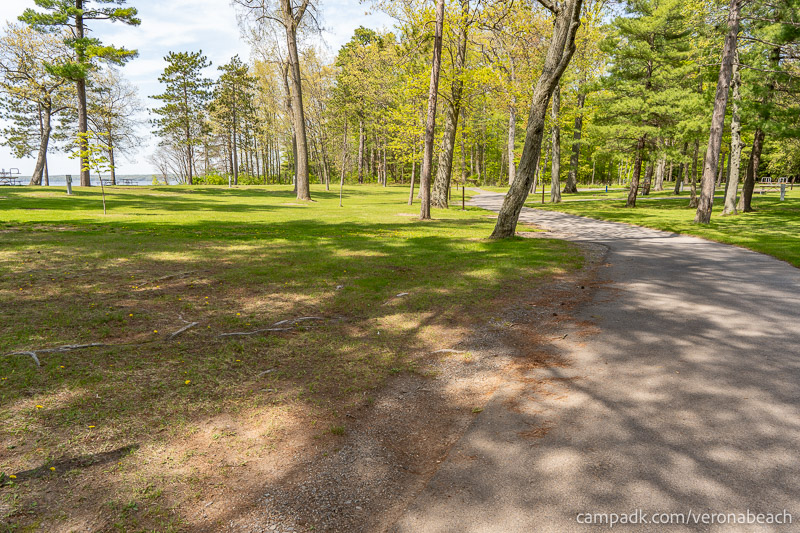 Campsite Photo of Site 9 at Verona Beach State Park, New York - View Down Road from Campsite