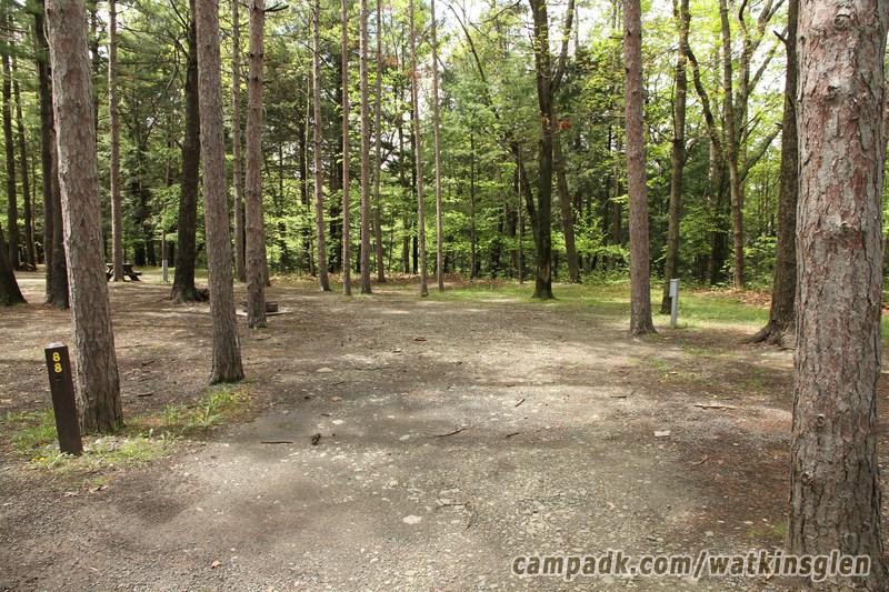 Campsite Photo of Site 88 at Watkins Glen State Park, New York - Looking at Site From Road Sign Visible