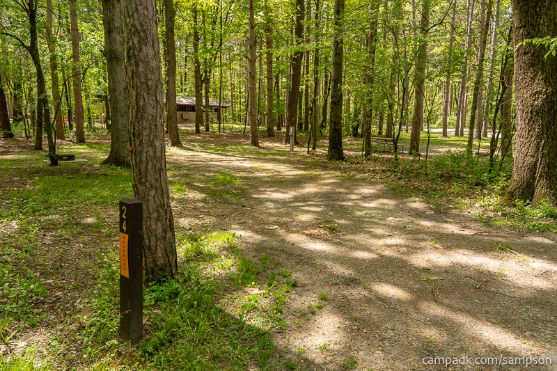 Campsite Photo of Site 24 at Watkins Glen State Park, New York - Looking at Site from Road Sign Visible