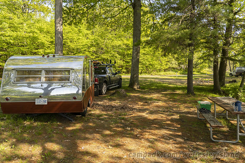 Campsite Photo of Site 77 at Wellesley Island State Park, New York - Looking Back Towards Road