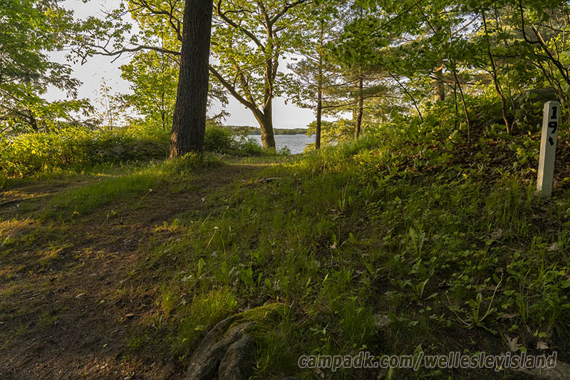 Campsite Photo of Site 19 at Wellesley Island State Park, New York - Looking at Site from Road Sign Visible