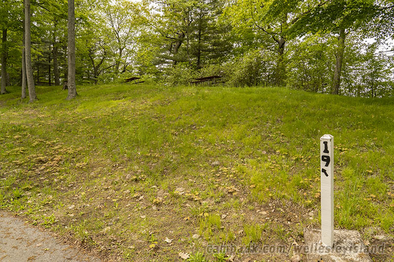 Campsite Photo of Site 19 at Wellesley Island State Park, New York - Looking at Site from Road Sign Visible
