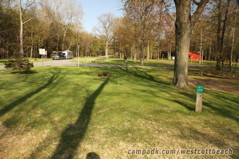Campsite Photo of Site 123 at Westcott Beach State Park, New York - Looking at Site from Road Sign Visible