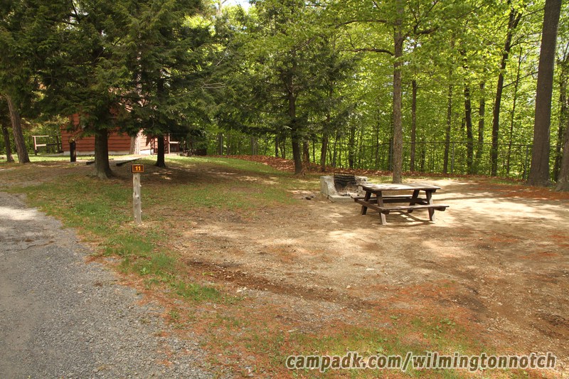 Campsite Photo of Site 11 at Wilmington Notch Campground, New York - Looking at Site from Road Sign Visible