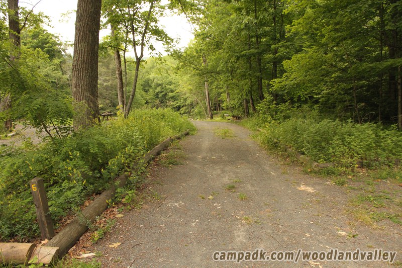 Campsite Photo of Site 6 at Woodland Valley Campground, New York - Looking at Site from Road Sign Visible