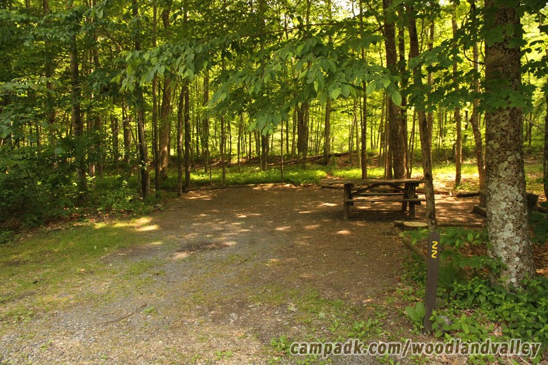 Campsite Photo of Site 22 at Woodland Valley Campground, New York - Looking at Site from Road Sign Visible