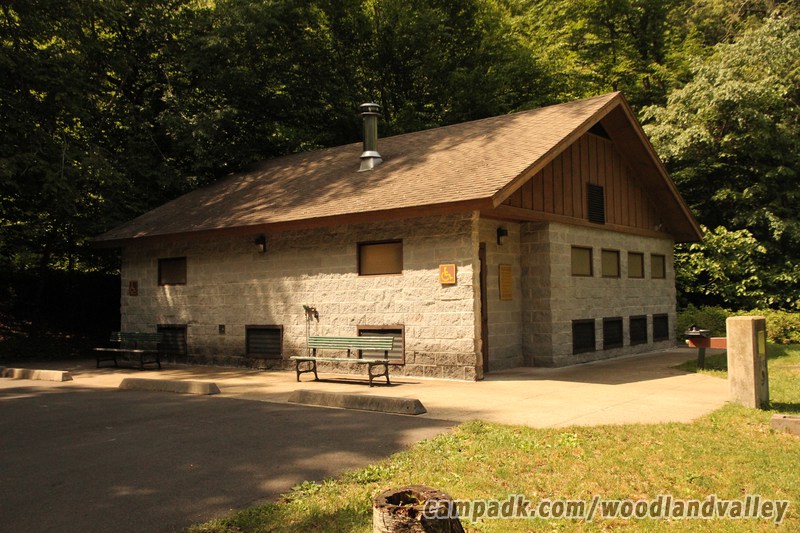 Campsite Photo of Site 22 at Woodland Valley Campground, New York - Washroom Across the Road