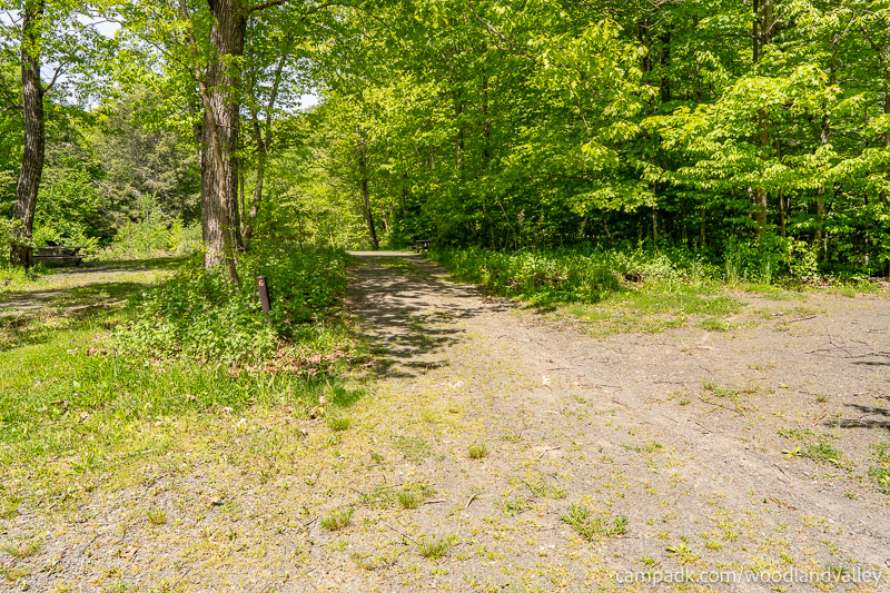 Campsite Photo of Site 6 at Woodland Valley Campground, New York - Looking at Site from Road Sign Visible