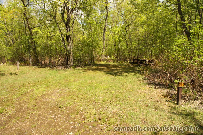 Campsite Photo of Site 100 at Ausable Point Campground, New York - Looking at Site from Road Sign Visible