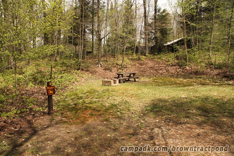 Campsite Photo of Site 5 at Brown Tract Pond Campground, New York - Looking at Site from Road Sign Visible