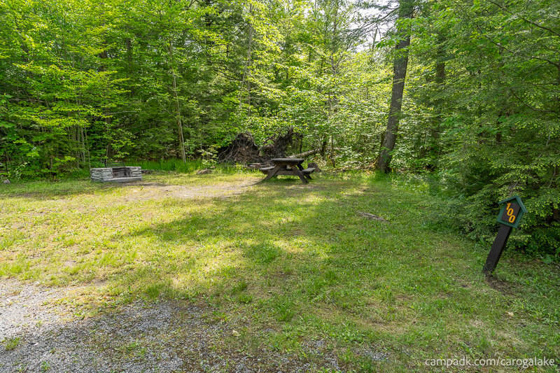 Campsite Photo of Site 100 at Caroga Lake Campground, New York - Looking at Site from Road Sign Visible